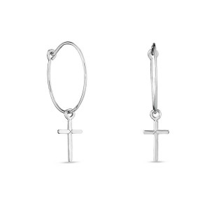 Pendientes de aro de plata con colgante de cruz