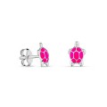 Pendientes de plata con tortuga rosa en esmalte