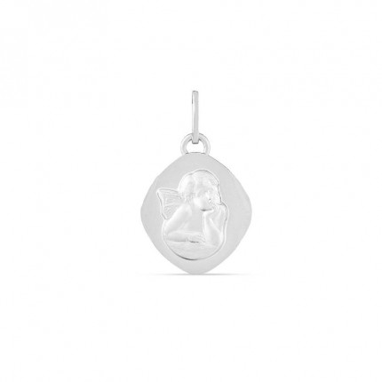 Pendente em prata com medalha oval de anjo