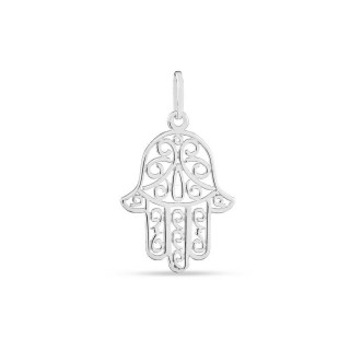 Colgante de plata rodiada con mano de Fátima