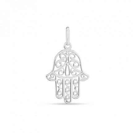 Colgante de plata rodiada con mano de Fátima