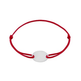 Pulsera de plata chapa y cordón rojo ajustado para grabar
