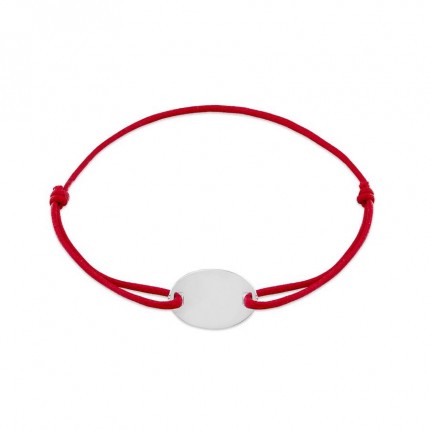 Pulseira em prata chapa e cordão vermelho para gravar