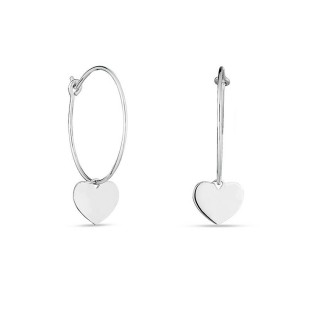 Pendientes de aro de plata con colgante de corazón liso