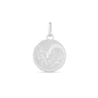 Colgante de plata con medalla de niño y paloma