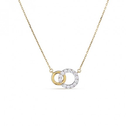 Collar oro bicolor 9K doble círculo y circonita 42CM