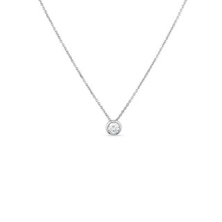 Collar de oro blanco 9K de 42 cm con colgante chatón y circonita 4MM