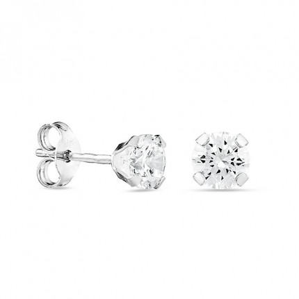 Pendientes de oro blanco 9K con 4 garras y circonita 4.5MM