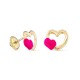 Pendientes de oro amarillo 9K con doble corazón violeta