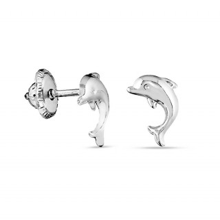 Pendientes de oro blanco 9K delfín