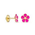 Brincos em ouro amarelo 9K flor rosa