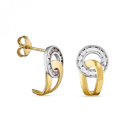 Pendientes de oro bicolor 9K con circonita