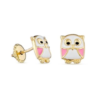 Pendientes de oro amarillo 9K búhos en esmalte