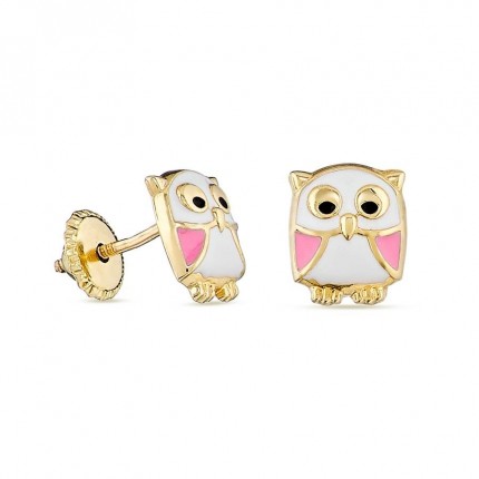 Pendientes de oro amarillo 9K búhos en esmalte