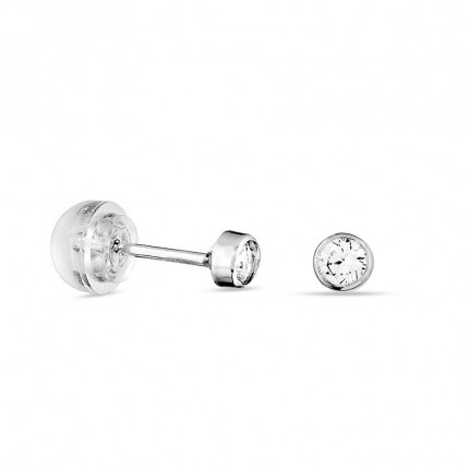 Brincos em ouro branco 9K com chatón e zircónia de 3MM