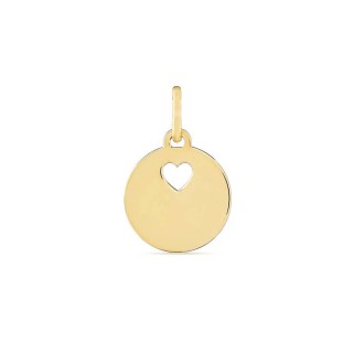 Colgante de oro amarillo 9K círculo con corazón perforado