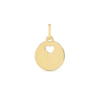 Pendente em ouro amarelo 9K com circulo e coração perfurado
