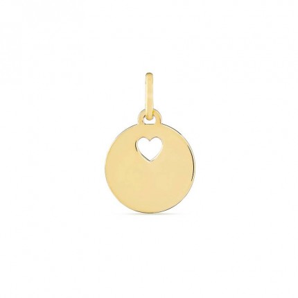 Pendente em ouro amarelo 9K com circulo e coração perfurado