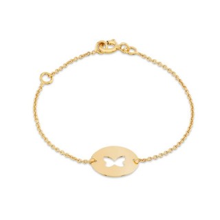 Pulsera de oro amarillo 9K con círculo mariposa de 14CM