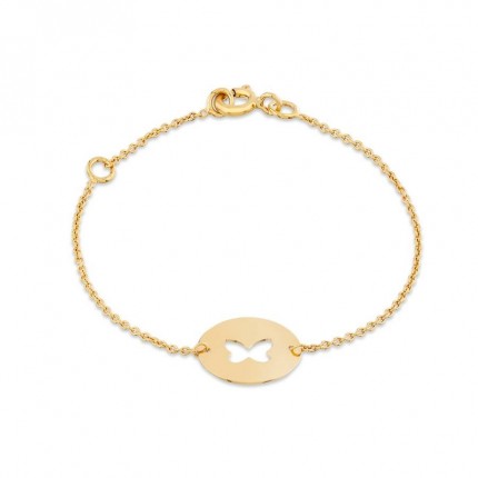 Pulseira em ouro amarelo 9K com circulo e borboleta de 14CM