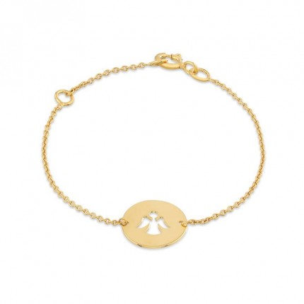 Pulseira em ouro amarelo 9K com circulo e anjo