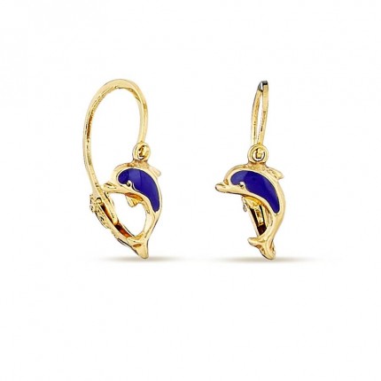 Brincos em ouro amarelo 9K golfinhos esmaltados
