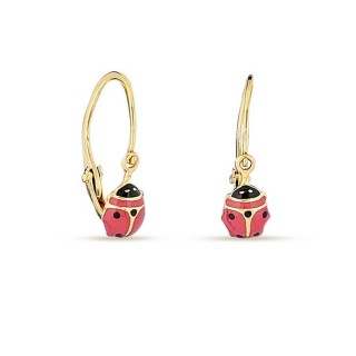 Pendientes de oro amarillo 9K con mariquita en esmalte