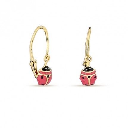 Pendientes de oro amarillo 9K con mariquita en esmalte