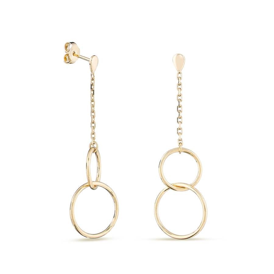 Pendientes ba ados en oro largos con 2 anillos entrelazados