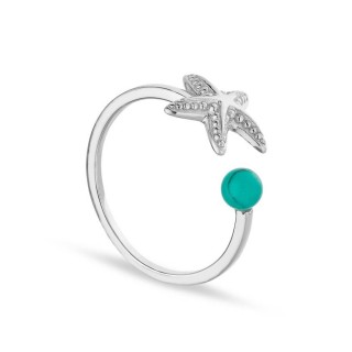 Anillo de plata con bola turquesa y estrella de mar lagon