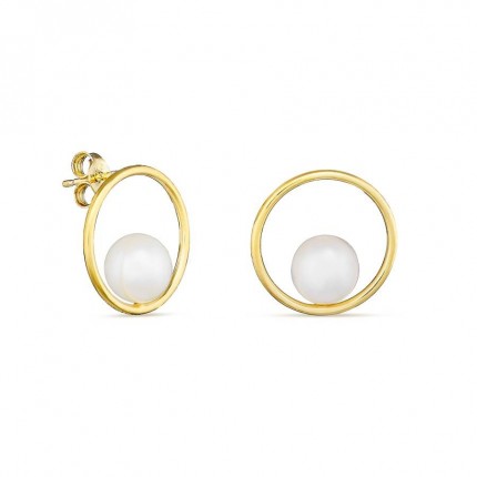 Pendientes de oro amarillo 9K con perla en equilibrio