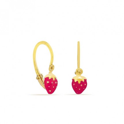 Brincos em ouro amarelo 9K morangos esmaltados