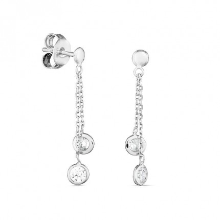 Brincos em ouro branco 9K fio s e chatons pendurados