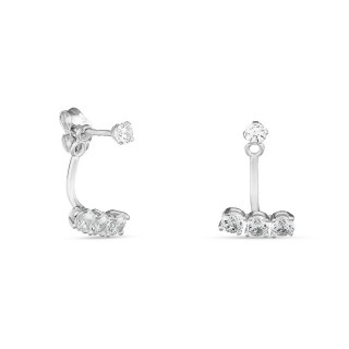 Pendientes de oro blanco 9K diseño 2 en 1 con 8 circonitas