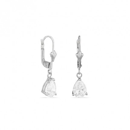 Brincos em ouro branco 9K com pendente gota de zircónia