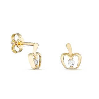 Pendientes de oro amarillo 18K manzana con circonita