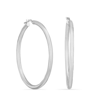 Brincos argola em prata de 45 mm com acabamento liso
