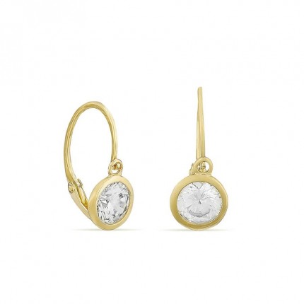Pendientes brisure de oro amarillo de 18K con circonita en chatón