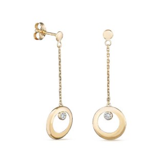 Brincos em ouro amarelo 18K círculo pendente e diamante