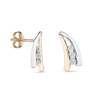 Pendientes de oro de 18K 2 barras bicolor con diamantes