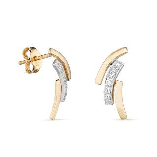 Pendientes de oro amarillo 18K barras bicolor con diamantes