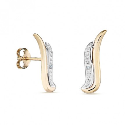Pendientes de oro de 18K diseño ondas bicolor con diamantes