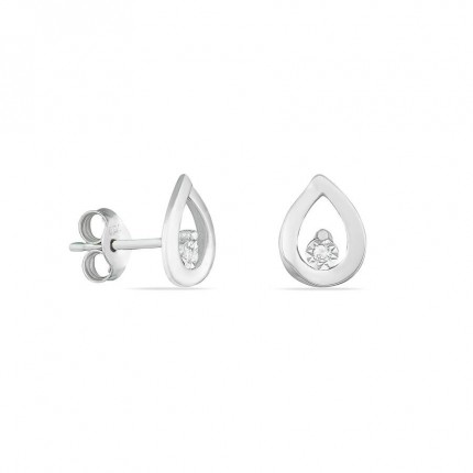 Brincos em ouro branco 18K design de gota em forma de diamante e patilha