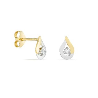 Brincos em ouro 18K bicolor com design de gota e diamante
