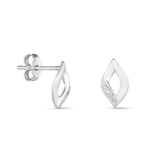 Pendientes de oro blanco de 18K diseño hoja con diamante