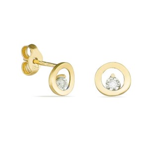 Brincos em ouro amarelo 18K círculos com diamante