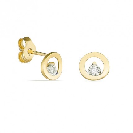 Brincos em ouro amarelo 18K círculos com diamante