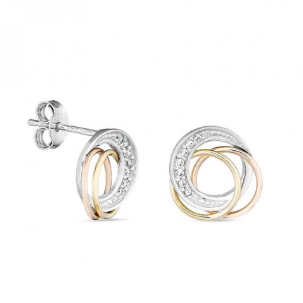 Pendientes de oro 18K tricolor círculos y circonitas