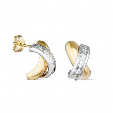 Brincos de design X em ouro 18K bicolor com zircónias