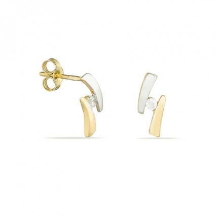 Brincos em ouro amarelo 18K rodiado. com zircónia e barras